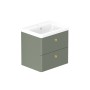 Stanway 60cm Two Drawer Wall Hung Unit & Ceramic Basin in Green with Satin Brass Handles