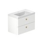 Stanway 80cm Two Drawer Wall Hung Unit & Mineral Cast Basin in Arctic White with Satin Brass Handles