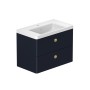 Stanway 80cm Two Drawer Wall Hung Unit & Mineral Cast Basin in Navy with Satin Brass Handles