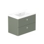 Stanway 80cm Two Drawer Wall Hung Unit & Ceramic Basin in Green with Chrome Handles