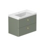 Stanway 80cm Two Drawer Wall Hung Unit & Mineral Cast Basin in Green with Satin Brass Handles