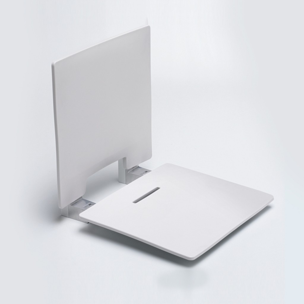 Slimline Wall Mounted Shower Seat With Back Rest Black