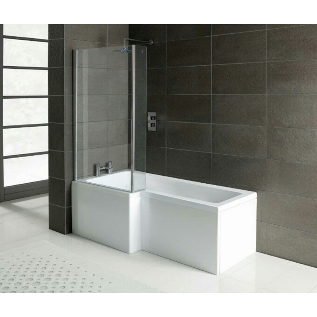 Milano L-Shape Hinged Bath Screen With Hinged Return - 6mm Clear Glass 1400
