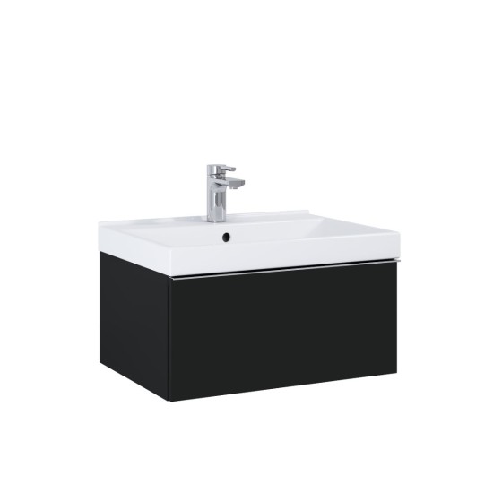 Look Wall Hung Basin Unit 60cm 1 Drawer Matt Black with Brass Handle