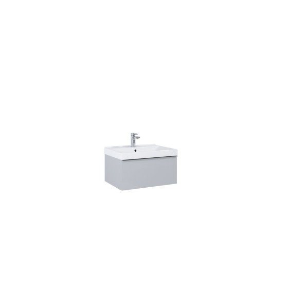 Look Wall Hung Basin Unit 60cm 1 Drawer Matt Stone with Brass Handle