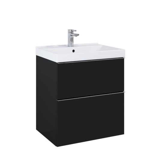 Look Wall Hung Basin Unit 100cm 2 Drawer Black Matt with Brass Handle
