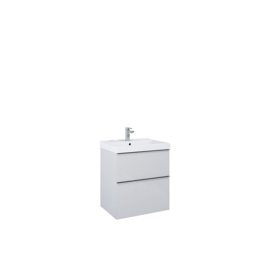 Look Wall Hung Basin Unit 100cm 2 Drawer Stone Matt with Brass Handle