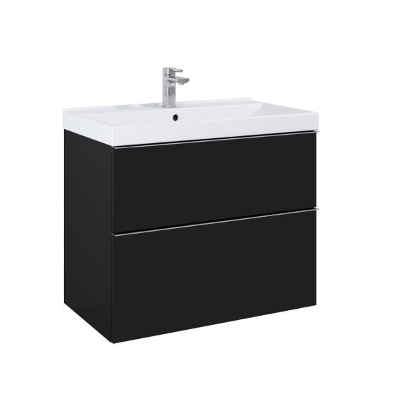 Look Wall Hung Basin Unit 80cm 2 Drawer Matt Black with Black Handles