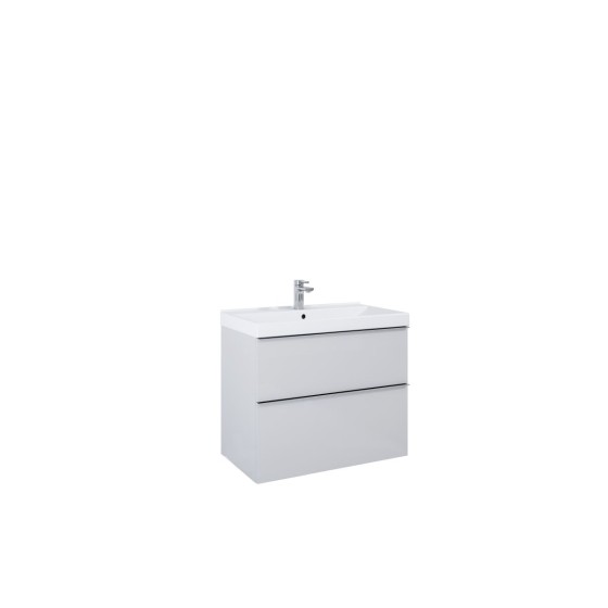 Look Wall Hung Basin Unit 80cm 2 Drawer Matt Stone with Black Handles