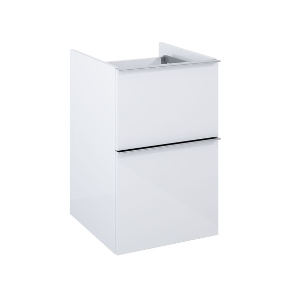 Look Wall Hung Base Unit 40cm 2 Drawer White Gloss with Brass Handles