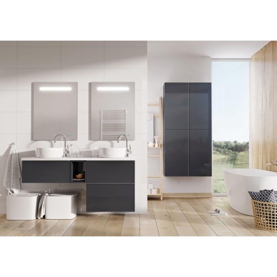 Look Wall Hung Basin Unit 60cm 1 Drawer Anthracite Gloss with Black Handle