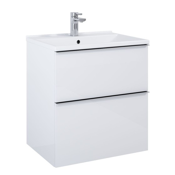 Look Wall Hung Basin Unit 100cm 2 Drawer White Gloss with Brass Handle