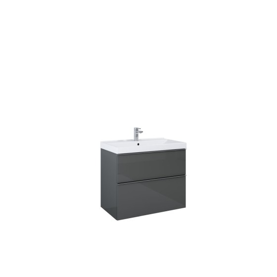 Look Wall Hung Basin Unit 80cm 2 Drawer Anthracite Gloss with Black Handle