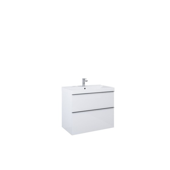 Look Wall Hung Basin Unit 80cm 2 Drawer White Gloss with Black Handles