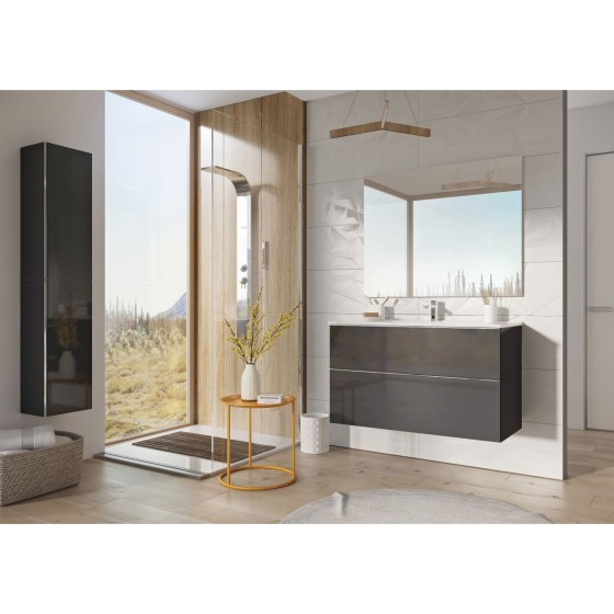 Look Wall Hung Basin Unit 100cm 2 Drawer Anthracite Gloss with Chrome Handle