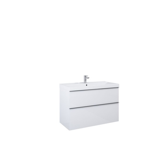 Look Wall Hung Basin Unit 100cm 2 Drawer White Gloss with Chrome Handle