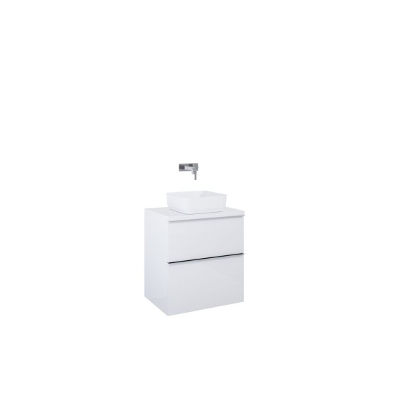 Look Wall Hung Worktop Unit 60cm 2 Drawer White Gloss with Black Handles