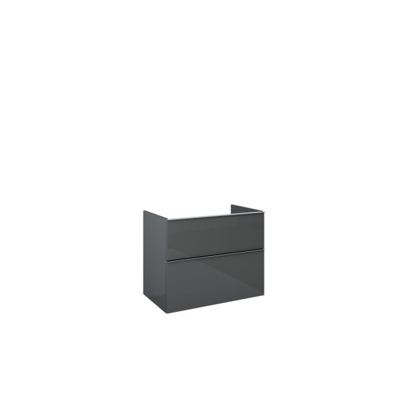 Look Wall Hung Worktop Unit 80cm 2 Drawer Anthracite Gloss with Black Handles