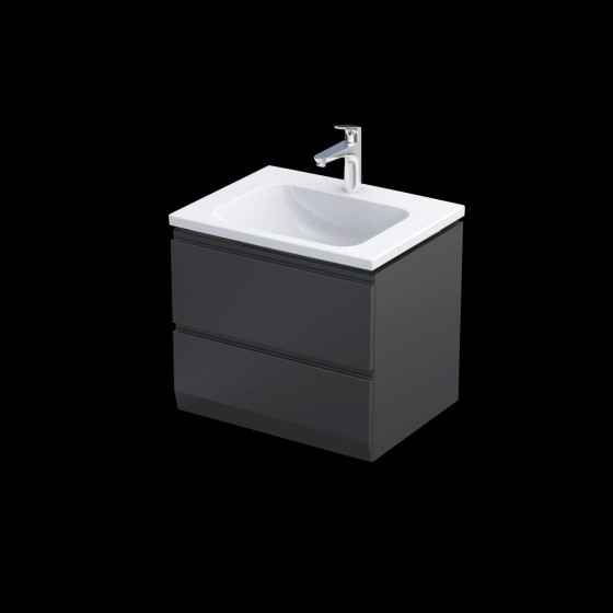 Rectory Wall Hung 2 Drawer Basin Unit 60cm Matt Black