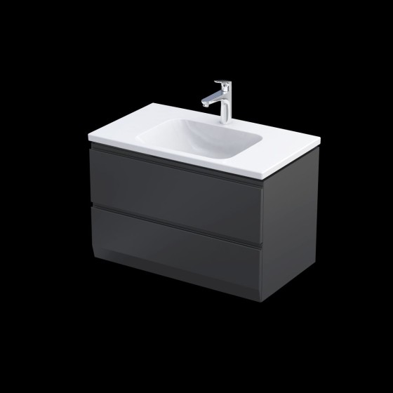 Rectory Wall Hung 2 Drawer Basin Unit 80cm Matt Black