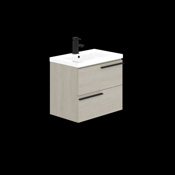 Ivy Wall Hung 60cm 2 Drawer Basin Unit White Halifax Oak
