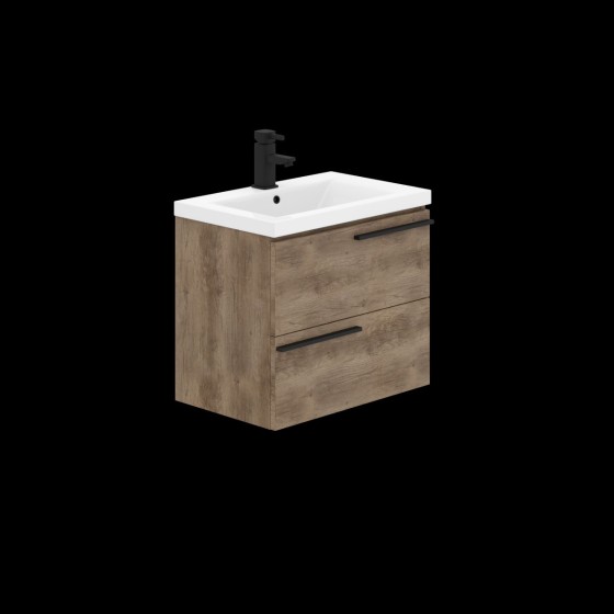 Ivy Wall Hung 60cm 2 Drawer Basin Unit Grey Nebraska Oak