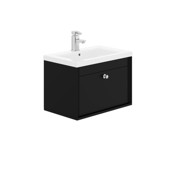 Shadow Wall Hung Basin Unit 60cm 1 Drawer Black Super Matt