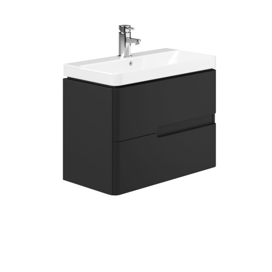 Urban Wall Hung Basin Unit 70cm 2 Drawer Black Serica