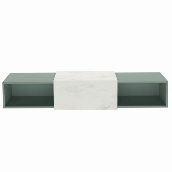 Wells Wall Hung Unit 2x50cm Boxes Sage Green White Marble Top