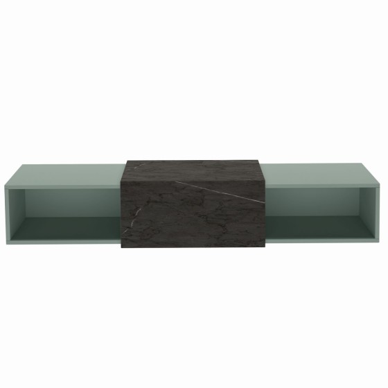 Wells Wall Hung Unit 2x50cm Boxes Sage Green Black Marble Top