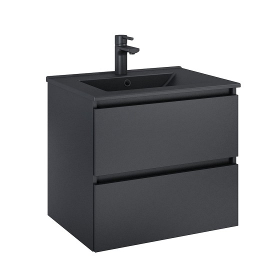 Sussex Wall Hung 60cm 2 Drawer Basin Unit Matt Black