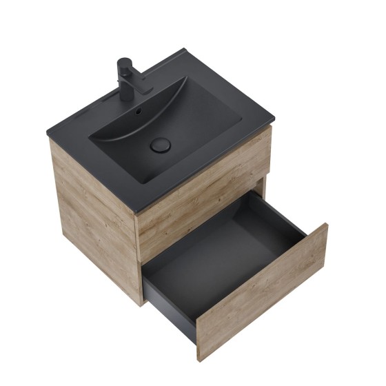 Sussex Wall Hung 60cm 2 Drawer Basin Unit Gloss Candela Oak