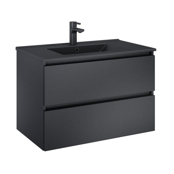 Sussex Wall Hung 80cm 2 Drawer Basin Unit Matt Black