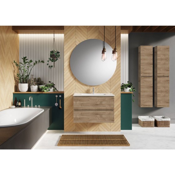 Sussex Wall Hung 80cm 2 Drawer Basin Unit Gloss Candela Oak