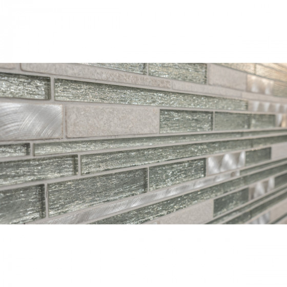 Linear Stick Mosaic Infinity Silver Mixed Wall Tile 289x310mm