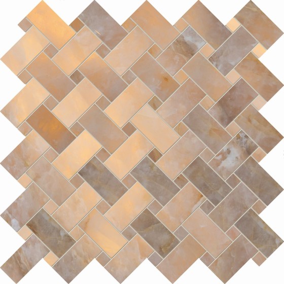 Backlit Stone Amber Interlock Mosaic Porcelain Wall & Floor Tile 300x300mm
