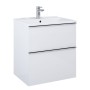 Look Wall Hung Basin Unit 100cm 2 Drawer White Gloss with Brass Handle