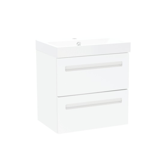 Malvern Slim 50cm Two Drawer Wall Hung Unit & Basin in White Gloss