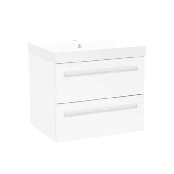 Malvern 60cm Two Drawer Wall Hung Unit & Basin in White Gloss
