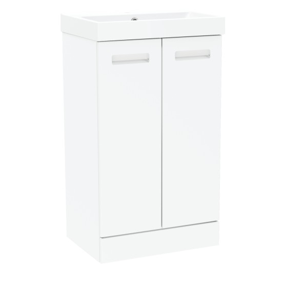 Malvern Slim 50cm Two Door Floorstanding Unit & Basin in White Gloss