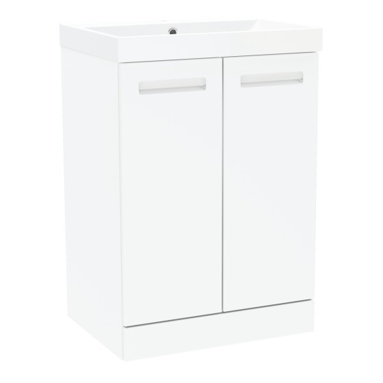 Malvern 60cm Two Door Floorstanding Unit & Basin in White Gloss