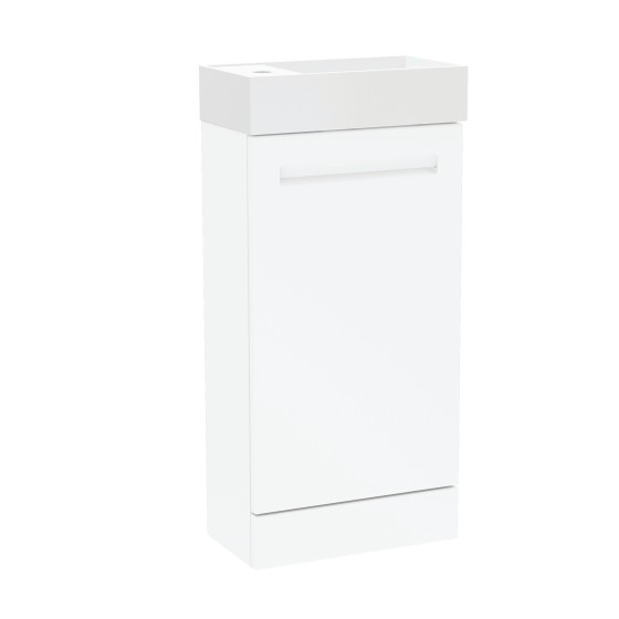 Malvern 40cm One Door Floorstanding Cloakroom Unit & Basin in White Gloss - Left Handed