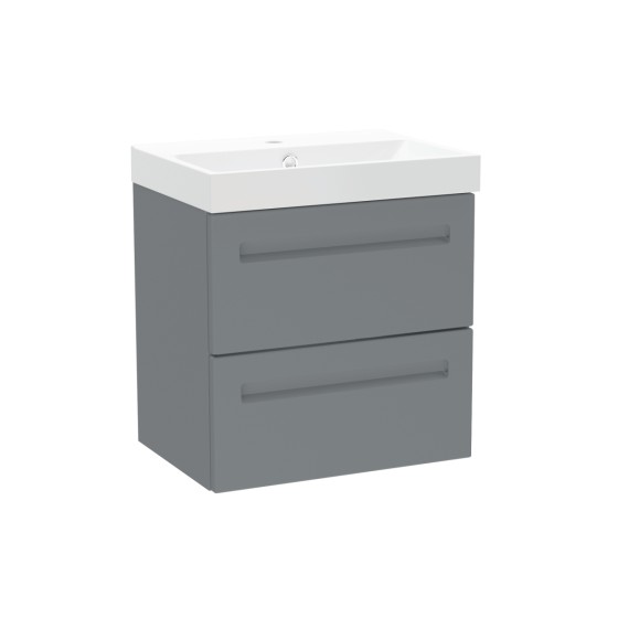 Malvern Slim 50cm Two Drawer Wall Hung Unit & Basin in Mid Grey