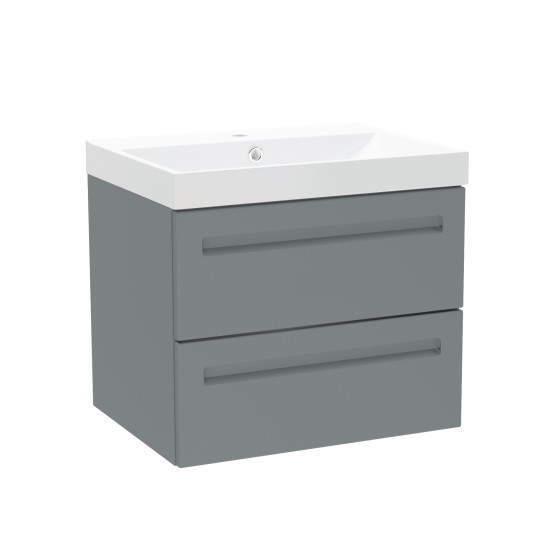 Malvern 60cm Two Drawer Wall Hung Unit & Basin in Mid grey