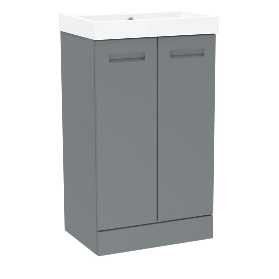 Malvern Slim 50cm Two Door Floorstanding Unit & Basin in Mid Grey