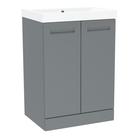 Malvern 60cm Two Door Floorstanding Unit & Basin in Mid Grey