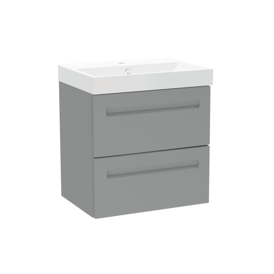 Malvern Slim 50cm Two Drawer Wall Hung Unit & Basin in Dust Grey