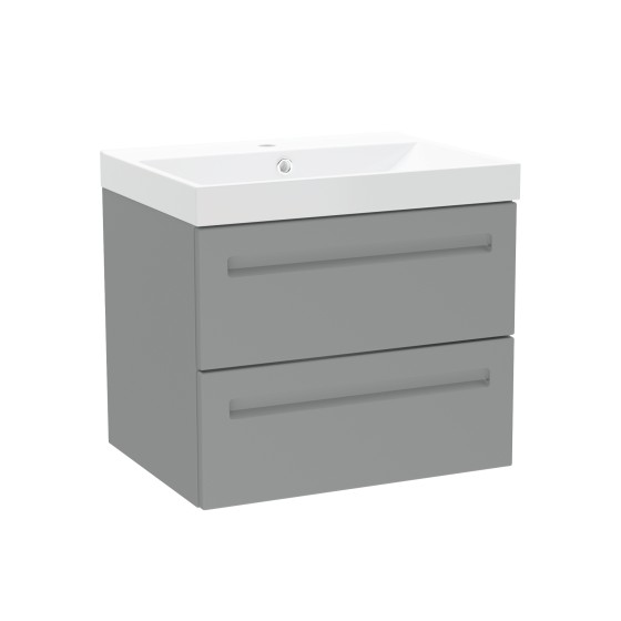 Malvern 60cm Two Drawer Wall Hung Unit & Basin in Dust Grey