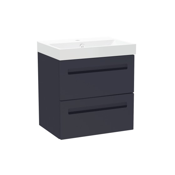Malvern Slim 50cm Two Drawer Wall Hung Unit & Basin in Indigo
