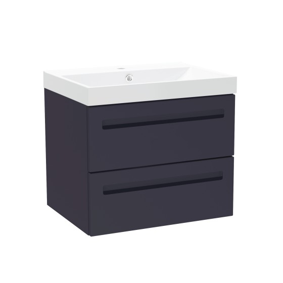 Malvern 60cm Two Drawer Wall Hung Unit & Basin in Indigo